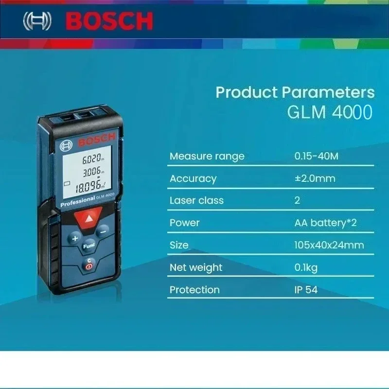 Bosch GLM4000 Pocket Laser Distance Meter Precise Readings for Daily Indoor Measuring and Light Construction Survey Needs
