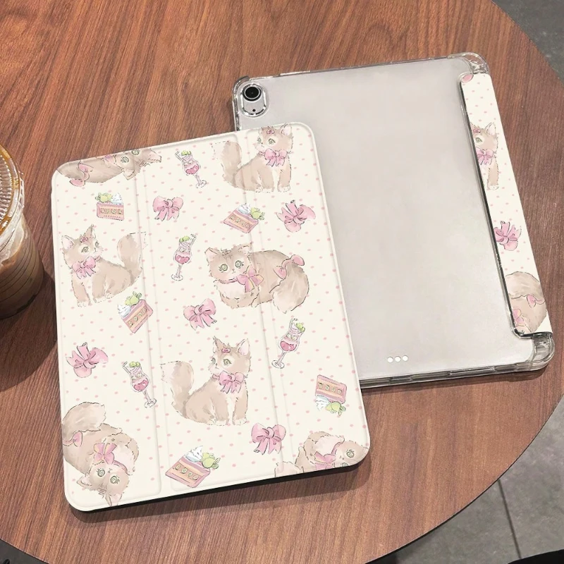 Etui Bow Cute Cat na iPada Air 6 IPad 10. generacji Air 5. 4. 10.9 Pro 11 2. 3. 4. IPad 7 8 9 10.2 Funda Cover Pencil Case