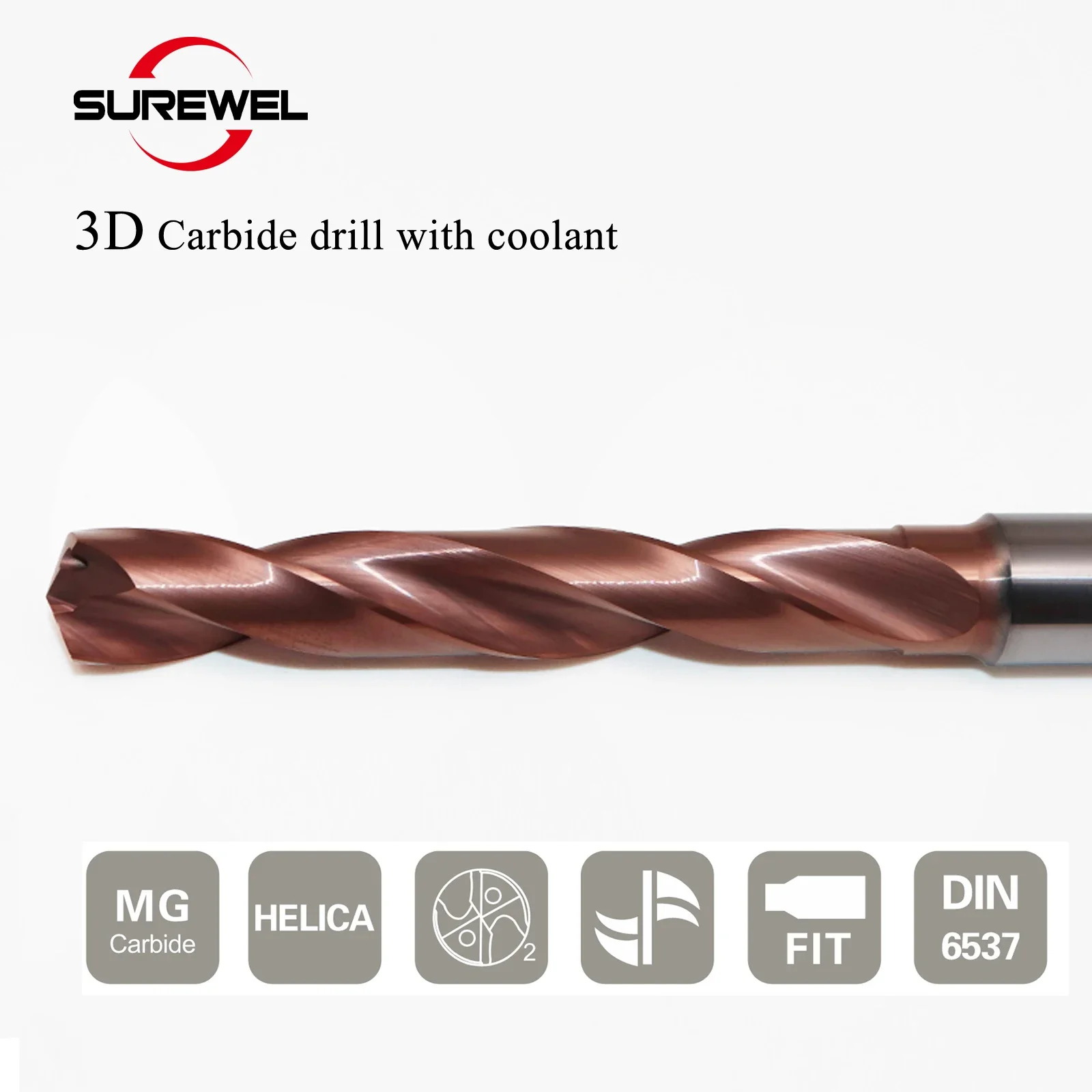 

SUREWEL 3D Dia.3.4-20mm Carbide Drill Coating With Coolant Drill Bit Wide Variety Of Material Stainless Steel CNC Tools