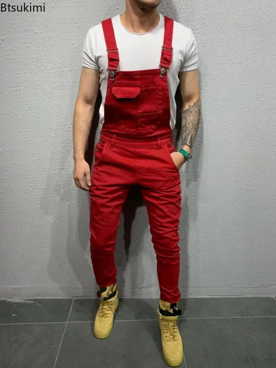 2025 Men's Fashion Cargo Pants Multi-pockets Bib Overalls Trendy Slim Casual Jumpsuits Moto Biker Pants Men Streetwear Trousers