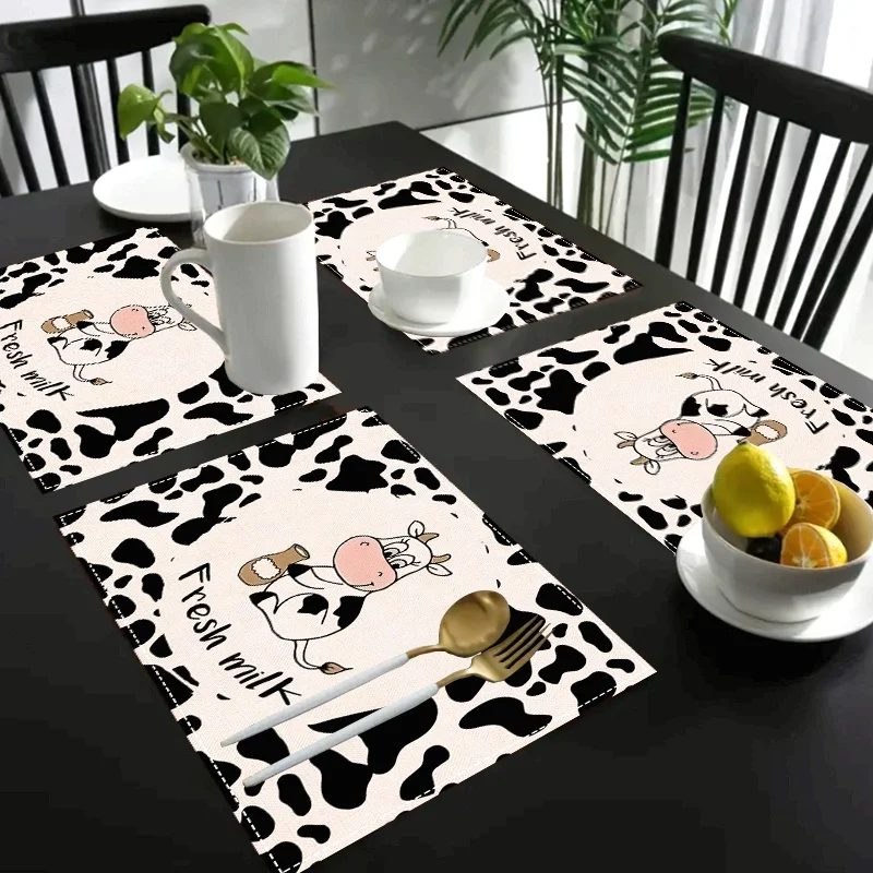 VIKAMA 4/6/8/10PC Cute Cow Placemats Waterproof Cartoon Animal Pattern Restaurant Cafe Picnic Ins Style Table Mats