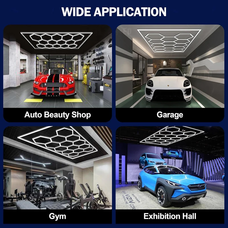 Ultra Bright 14-Grid Hexagon LED Garage Lights,6500K, 712W, Modern Honeycomb Design with Rectangle Frame,Dimmable, Easy Install