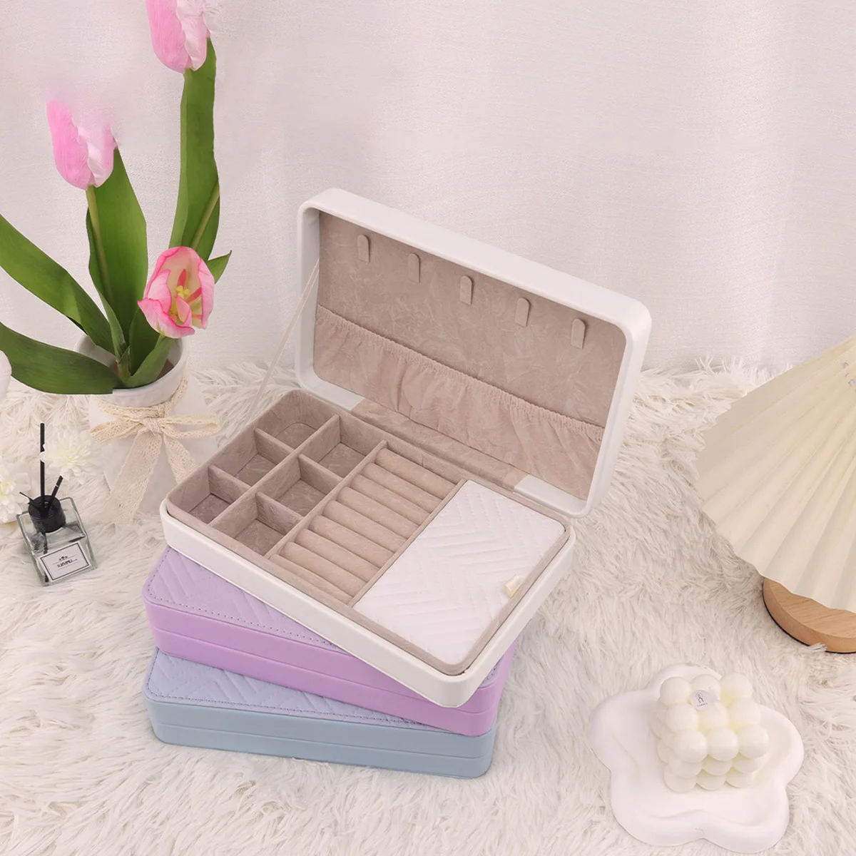 أزياء المرأة المحمولة السفر صندوق مجوهرات بو الجلود قلادة حلقة أقراط سستة صناديق تخزين مجوهرات عرض الحالات المنظم