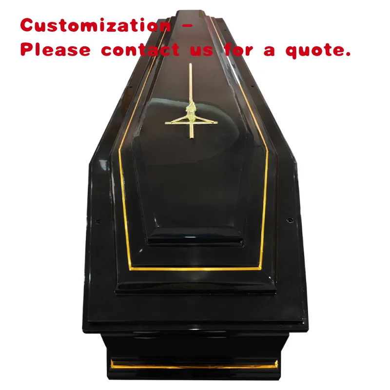 custom.European-style Black Elegant Coffin with Thread Customizable Design Burial