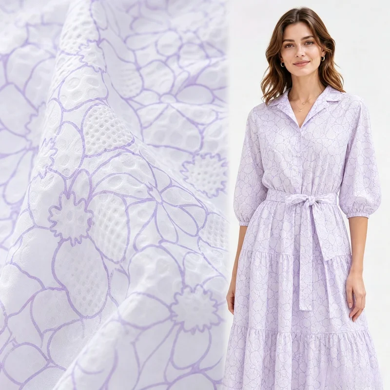 2Yards  Slightly translucent light purple fresh print high-thread-count cotton mesh fabric Dress and wedding dress fabric
