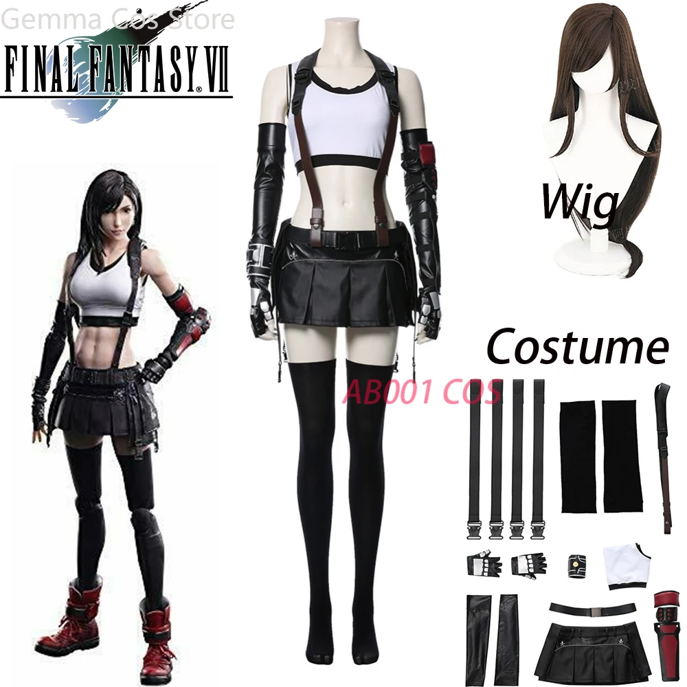 

Anime Final Fantasy VII Cosplay Tifa Lockhart Cosplay Costume Women Girl Outfit Sports Vest Skirt Full Set Halloween Carnival