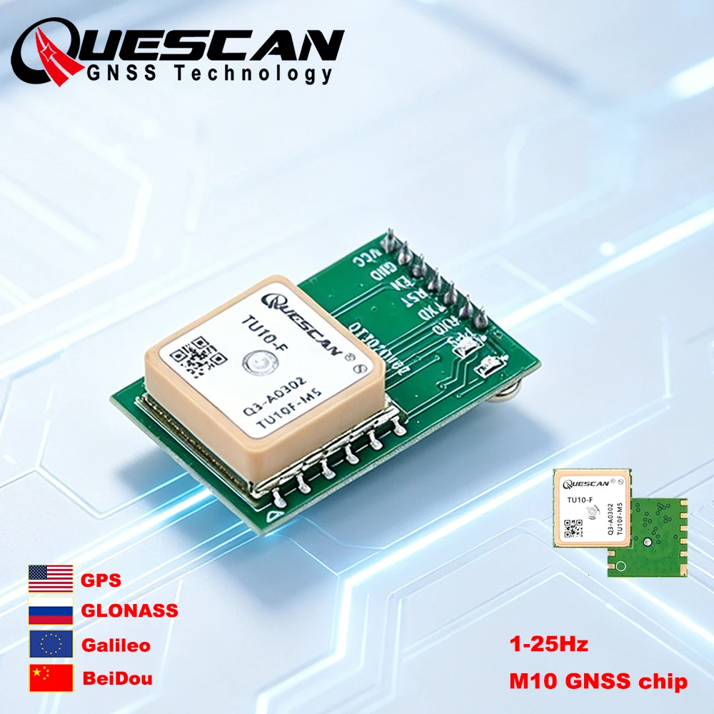 QUESCAN TU10-F M10 GPS GNSS Module with Antenna for Arduino Raspberry-Pi ESP32 GPS Galileo BeiDou GLONASS QZSS Receiver NMEA UBX
