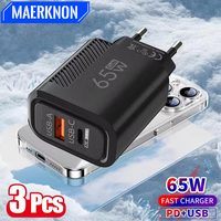 3Pcs Total 65W USB C Charger Quick Charge 3.0 Type C PD Phone Adapter For iPhone Samsung Xiaomi Huawei 2 Ports Fast Wall Charger