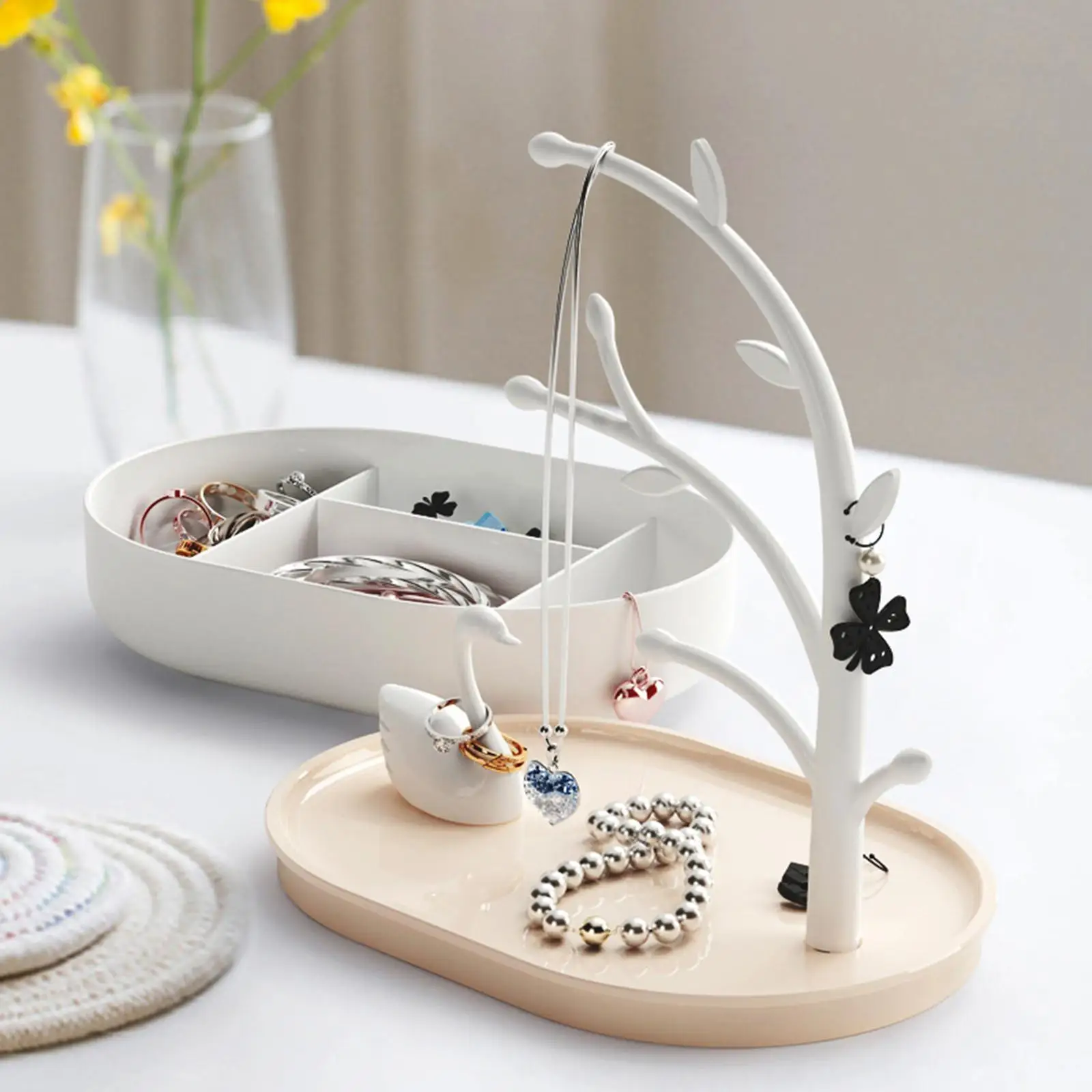 Jewelry Case Organizer for Women Swan Lake Theme Necklace Bracelet Earring Holder Storage Box with Hidden Compartment Display