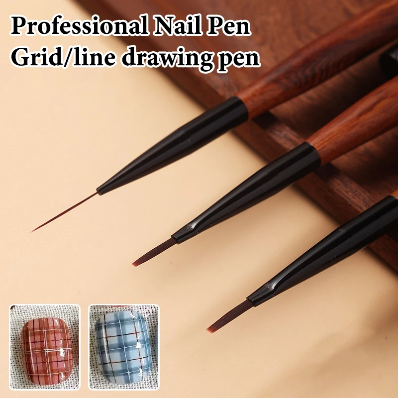 Pennello per nail art Checker Legno di sandalo Disegno per unghie Pittura Pennello a linea lunga Pennelli per pittura per nail art Strumenti per manicure di design fai-da-te