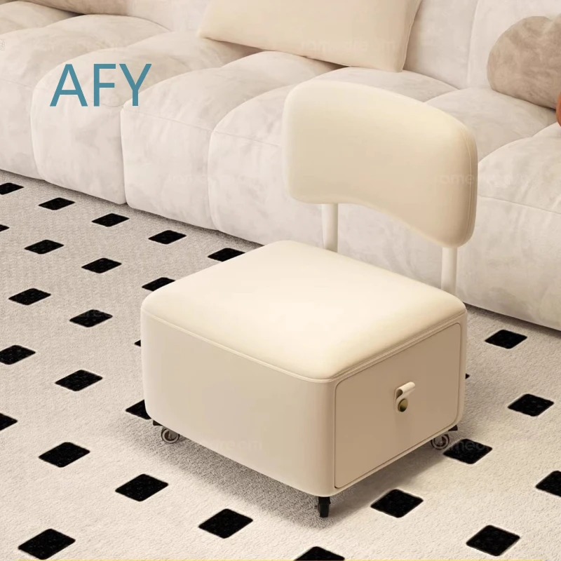 Modern Backrest Ottoman with Wheels and Storage for Home Decor Living Room Entryway Multi Function Stool Accent Chair for