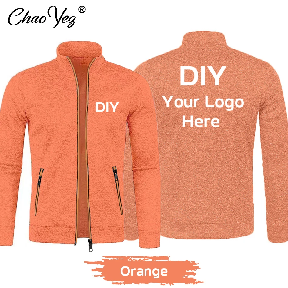 DIY Logo Men's Zipper Jacket Autumn Stand Collar Sweatshirts Long Sleeve Casual Coats Streetwear Male Fleece Sweater Hoodies