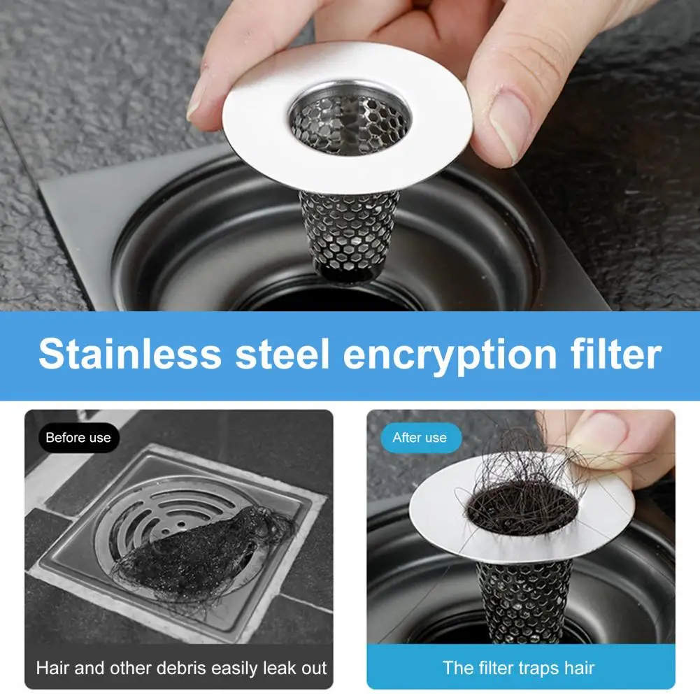 Bathroom Sink Water Filter Stainless Steel Bathroom Sink Drain Strainer Rust-free Hair Catcher Filter for 1.3-1.6 Bathtub Drain