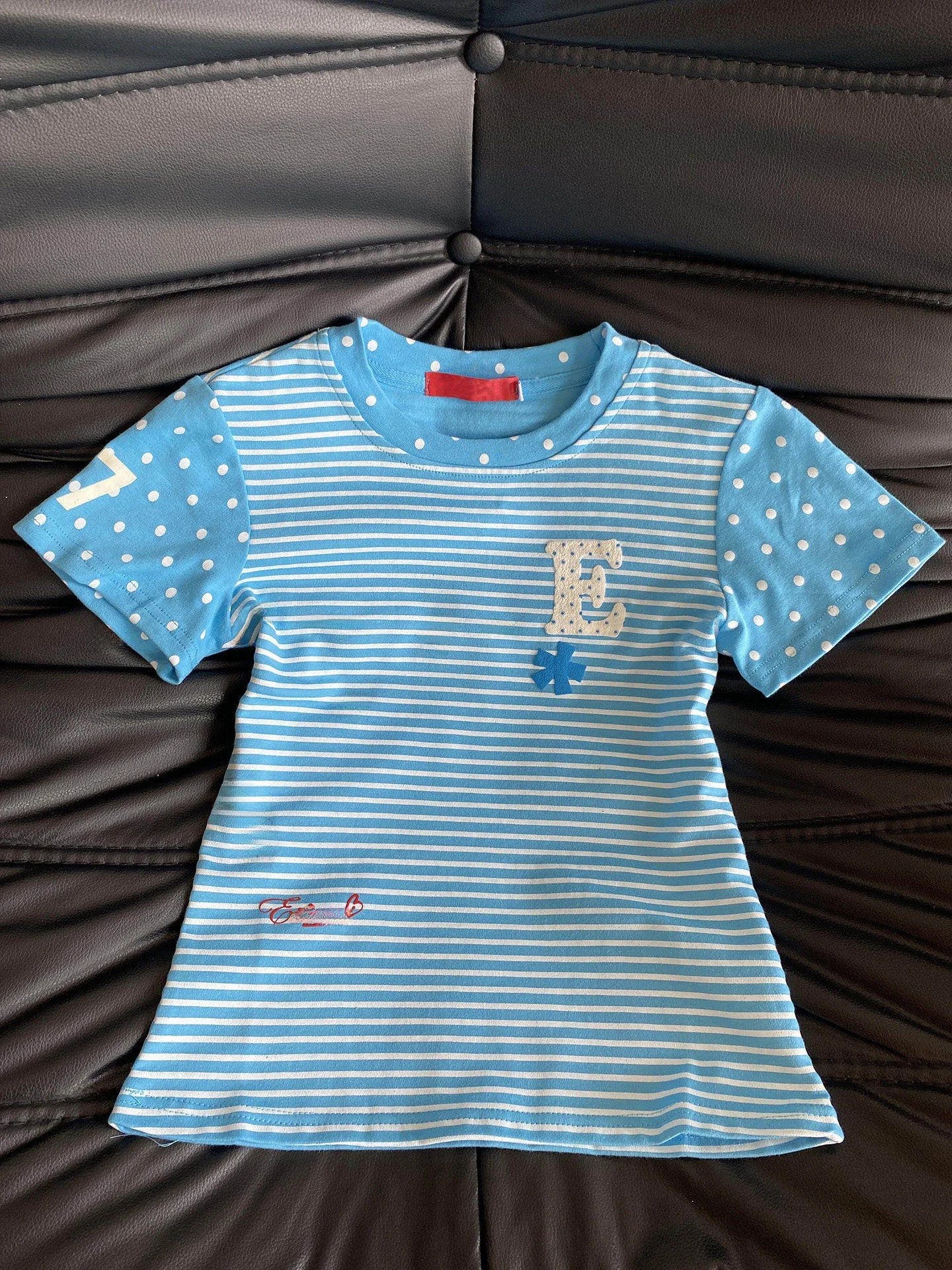 Dopamine Blue Polka Dot Stripe Short Sleeve Women's T-Shirt Slim Fit Korean Style Commute Fashion Summer Top round Neck Short...