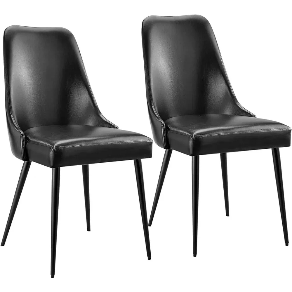 Kitchen Chair Modern Upholstered Dining Chairs, Desk Chair Side Chair with Metal Legs, Black, Pack of 2