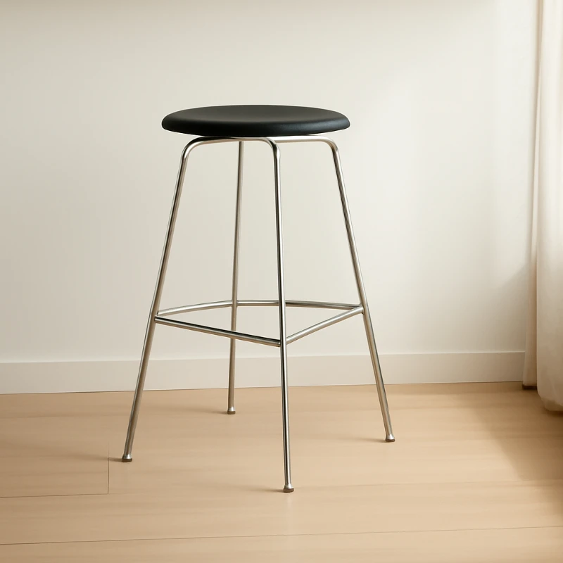 

‌Japanese Style Bar Stool - Stainless Steel High Chair with Wooden Seat, Modern Counter Height Stool for Kitchen Island & Pub