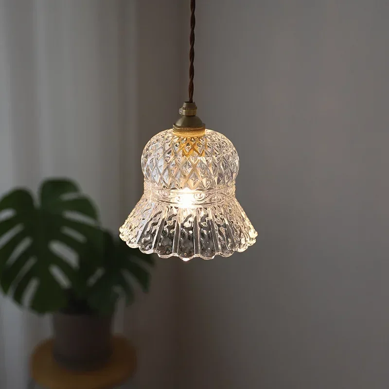 

French Retro Bedside Pendant Lamp Homestay Cloakroom Bathroom Glass Pendant Lamps