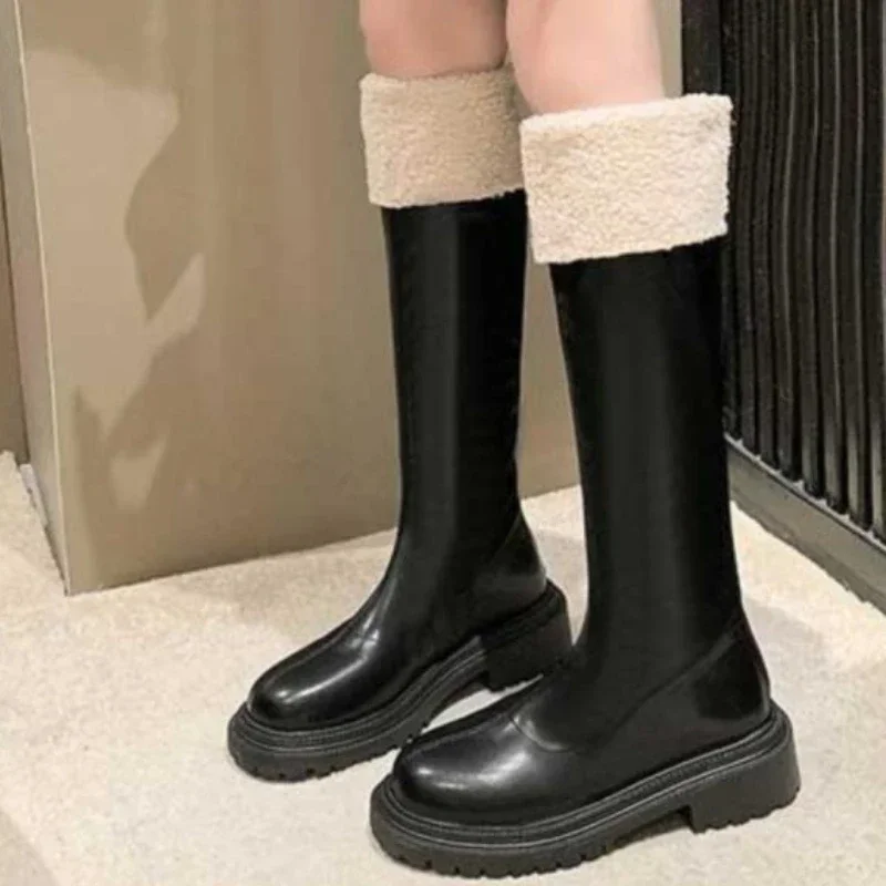 Ladies Shoes 2023 Hot Sale Zipper Women's Boots Winter Round Toe Solid Plush Warm Knee-High Platform Water Proof Fashion Boots