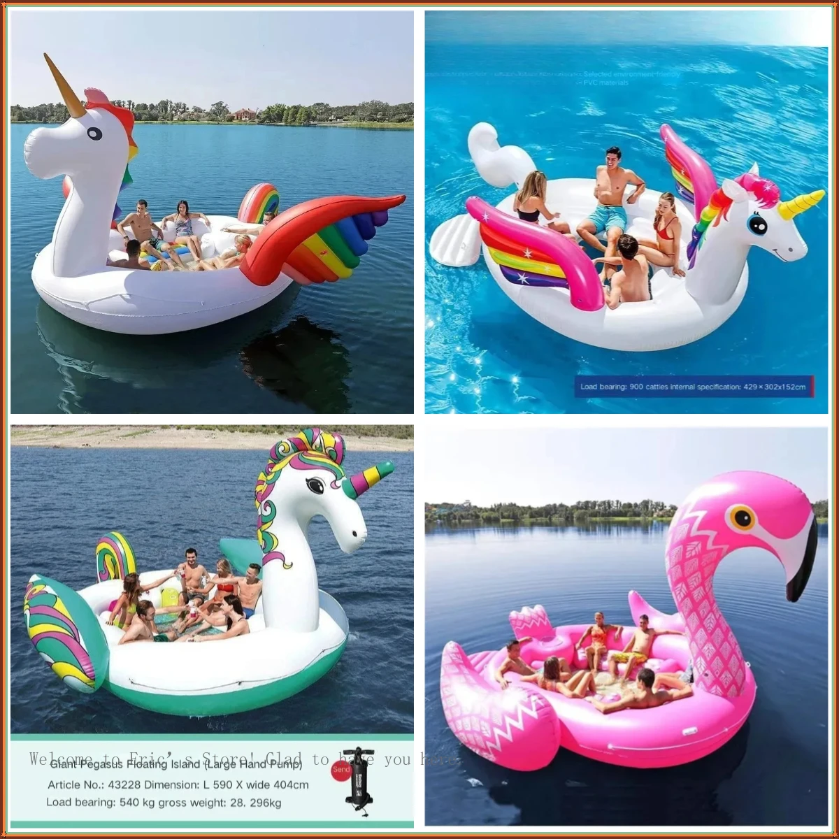

Giant Inflatable Unicorn Pool Float for 6-8 Persons, Huge Flamingo Beach Island Party Toy & Floating Lounge for Outdoor Swimming