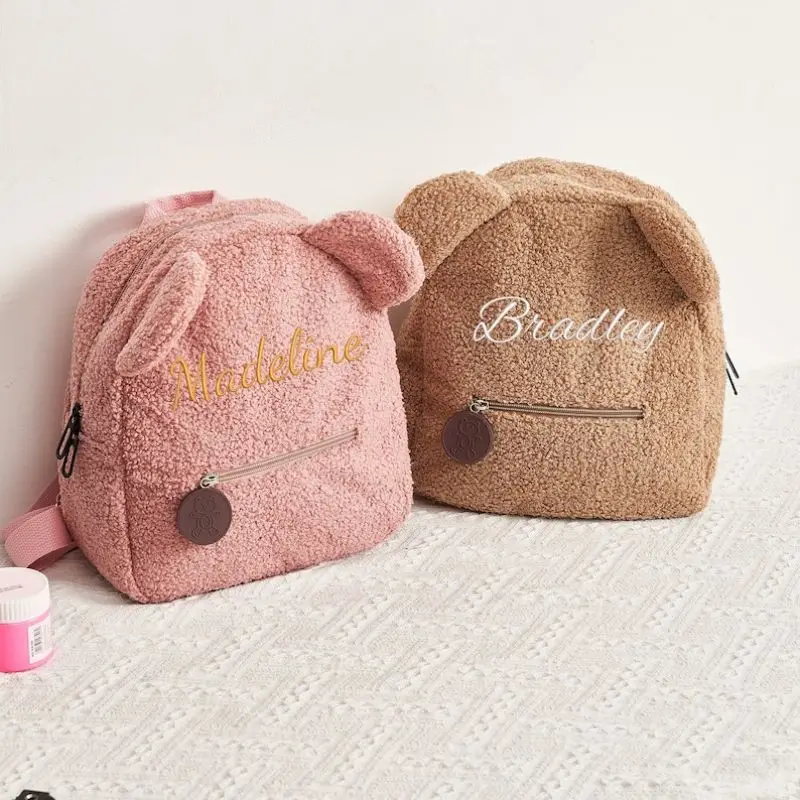 Personalised Girls Cute Bear Pattern Backpack Toddler Name for Womens Stickers Pack Holiday Gifts Small Casual Shoulder Backpack