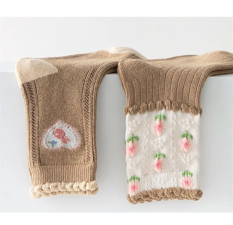 5 Paar Frühlings-Herbst-Socken für Mädchen, braun, kariert, Baumwollsocken, Mädchen, Baby, Jungen, Kinder, weiche Calcetines – Detail 5
