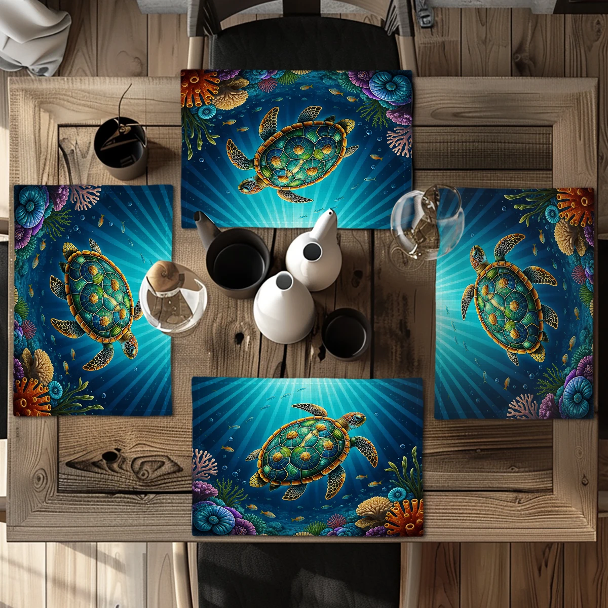 Whimsical Dragonfly Floral Mushroom Pattern Polyester Placemat, Delicate Decorative Table Mat for Daily Dining and Household Use