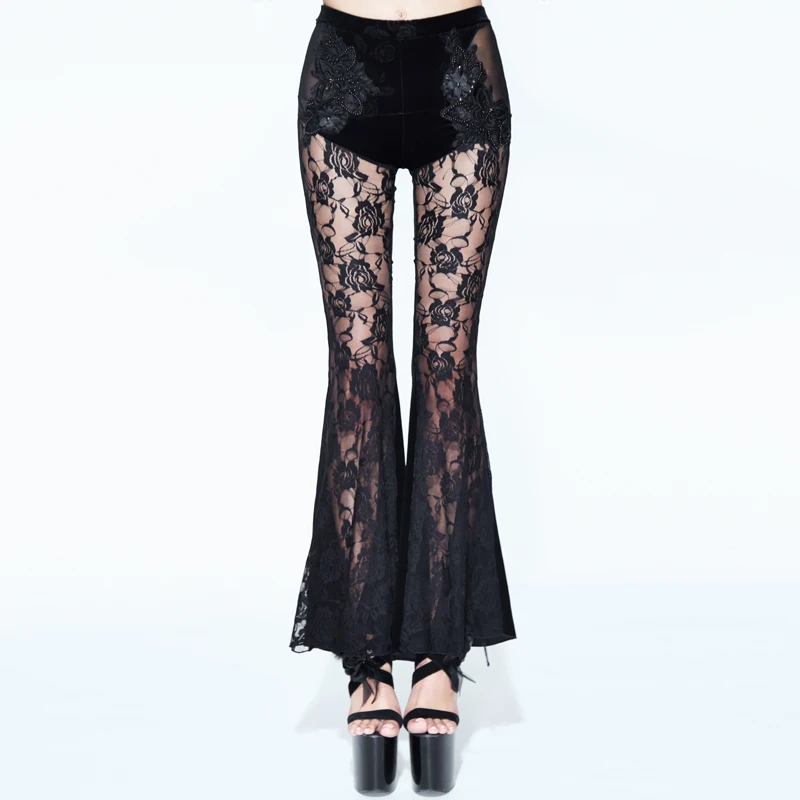 Gothic Lace Velvet Bell Bottom Pants with Bead Flowers EVA LADY Retro Subculture Pants for Women Polyester Spandex Blend — купить у AliExpress WW