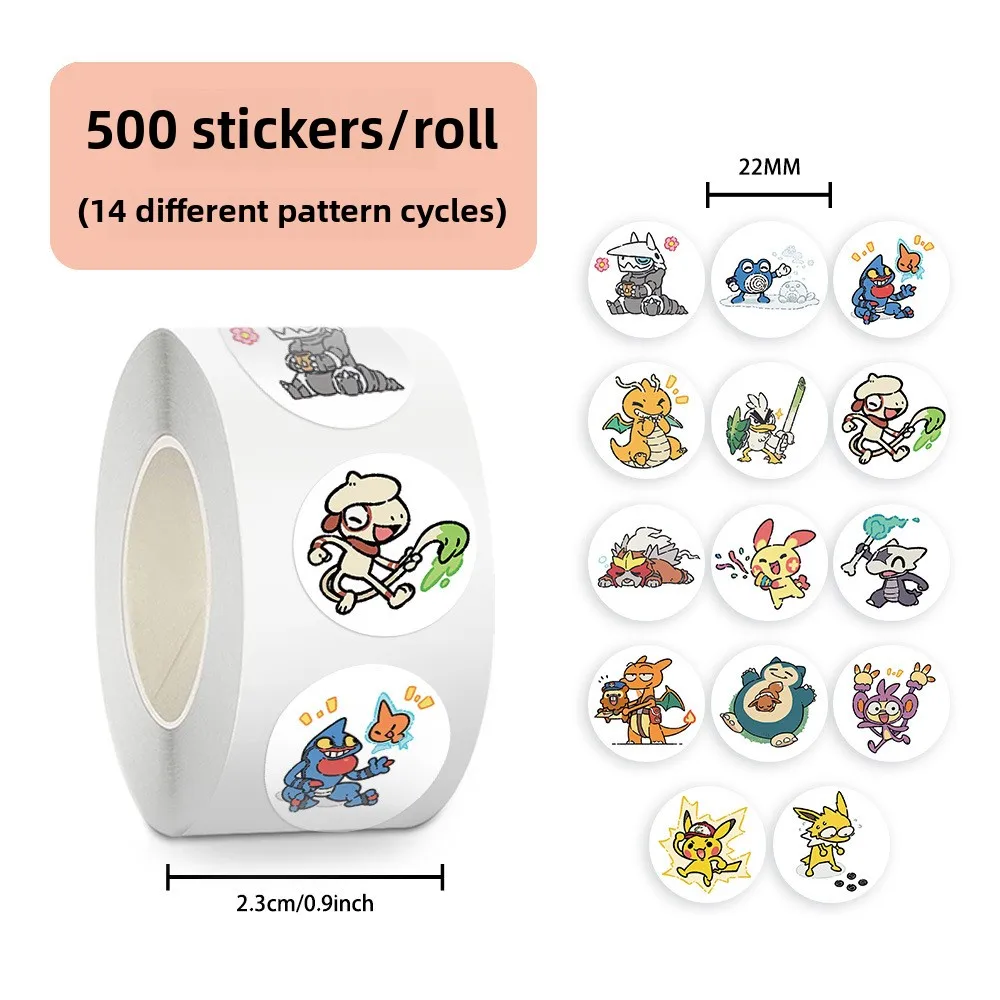 500 stickers, 14 circular Pok é mon roll stickers, desktop, mobile phone, water cup, hand account, notebook stickers