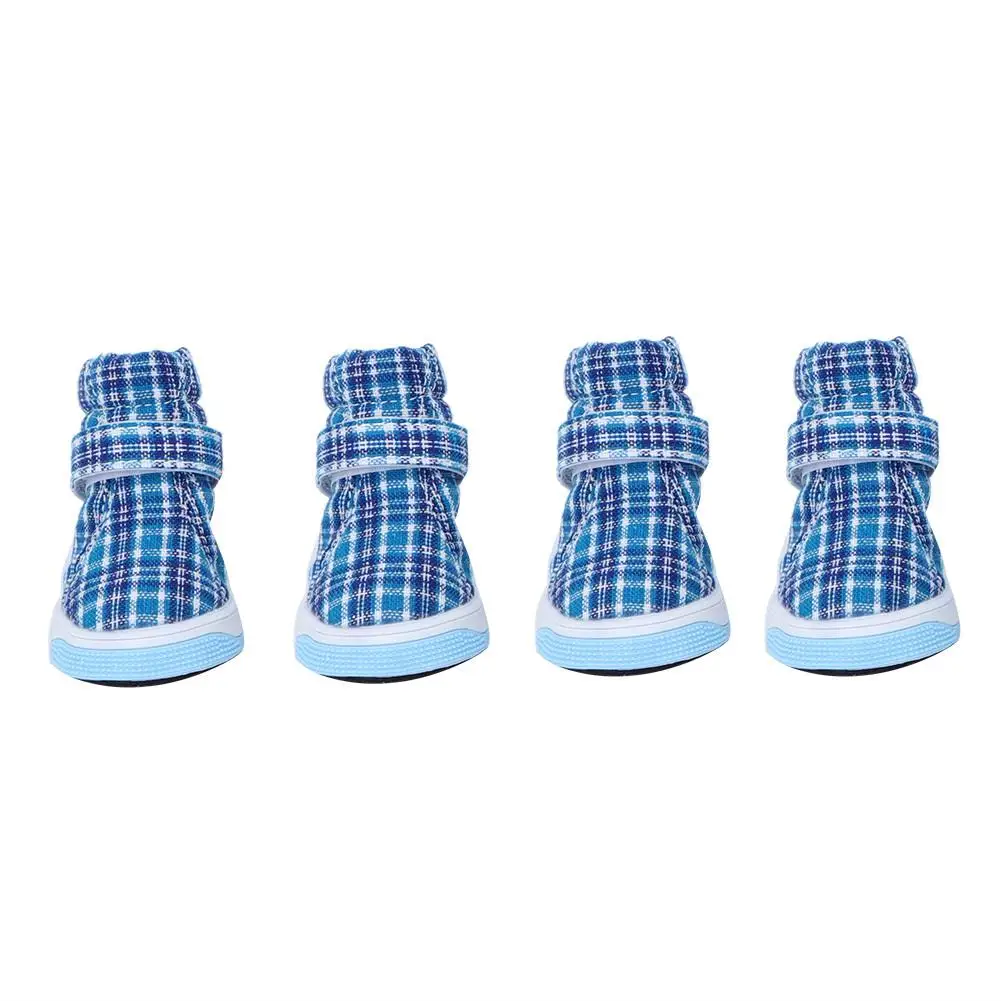 4Pcs Blue Non-Slip Pet Dog Shoes - Breathable Soft Cloth Sneakers for Autumn/Winter Outdoor Adventures