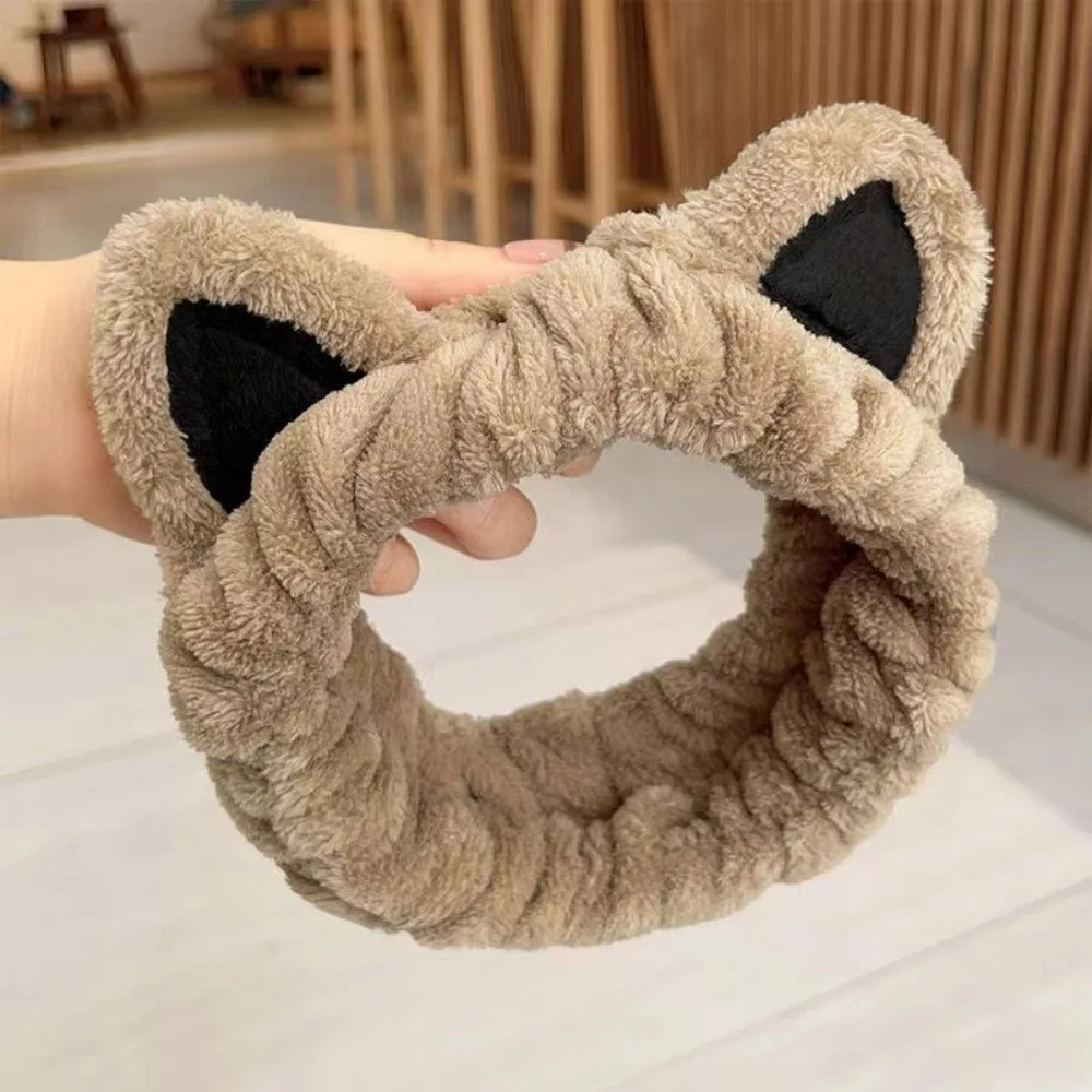 Cute Soft Furry Cat Ear Head Hoop Lightweight 3D Cartoon Hairband Polyester Elastic Headband Face Washing