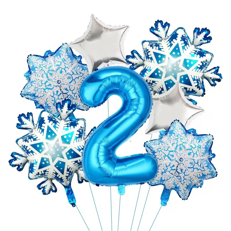 7Pcs Snowflake Theme Balloon Set Includes Snowflake and Blue Number Aluminum Foil Balloons, Perfect for Birthday Christmas Decor - view 5