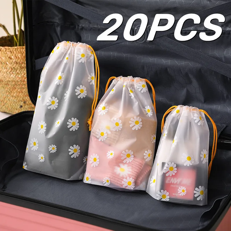 20PCS Flower Daisy Storage Bags Portable Travel Drawstring Clothes Shoes Organizer Waterproof Makeup Toiletry Bags Packing Bag