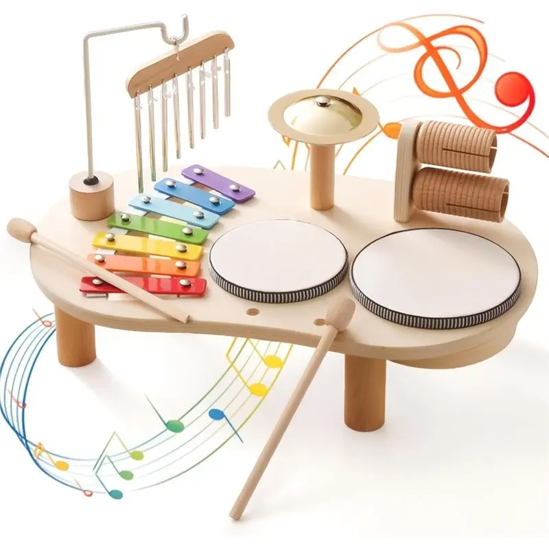 

FSTE-For Ages 1-3 Wooden Drum Set 1 Set For Young Children, Percussion Instruments, And Children' S