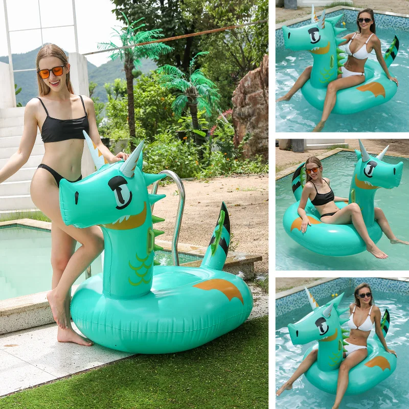 Estera flotante para piscina, paseo de dragón de agua, mango grueso, anillo de natación inflable, juguetes inflables para actividades acuáticas divertidas