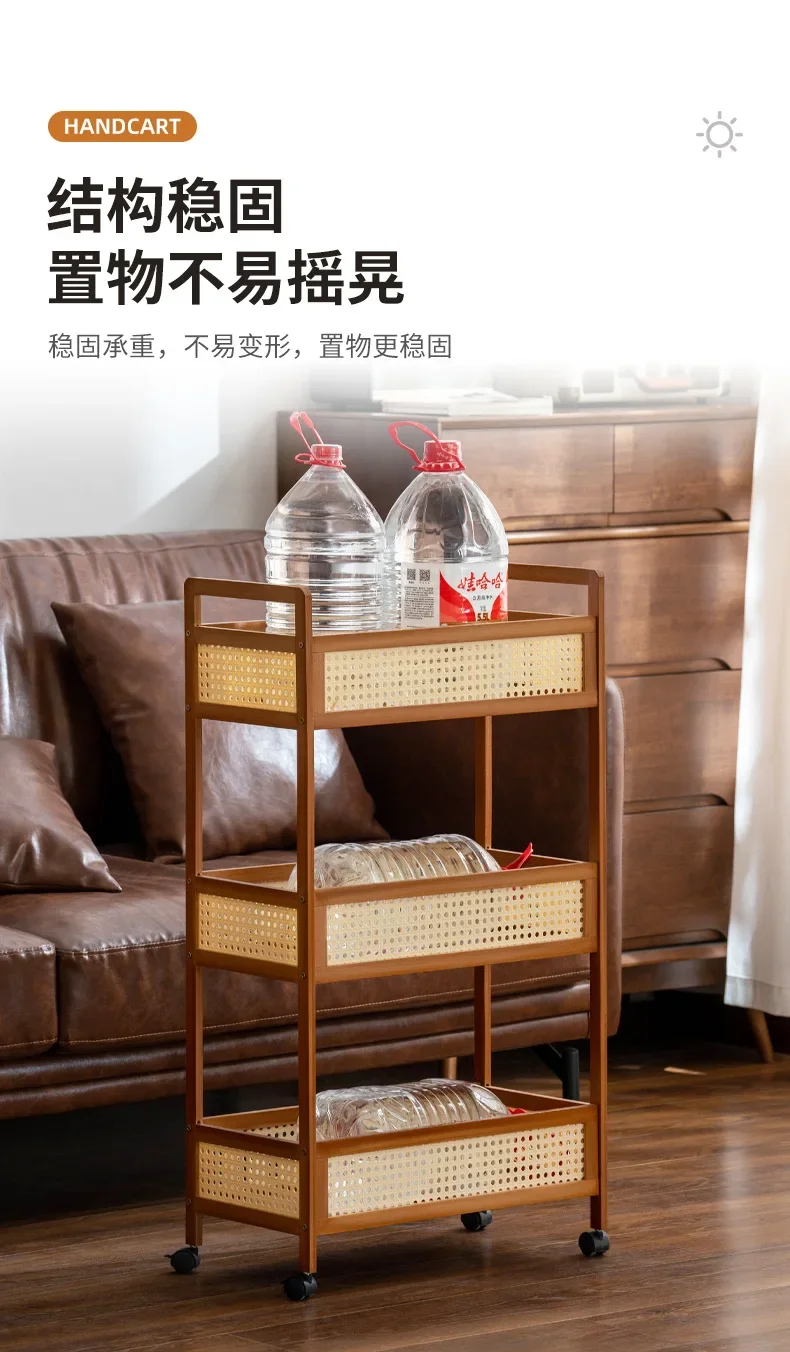 For Medieval Style Rolling Snack Cart Living Room Floor Movable Storage Rack with Wheels for Sundries and Toys Organization