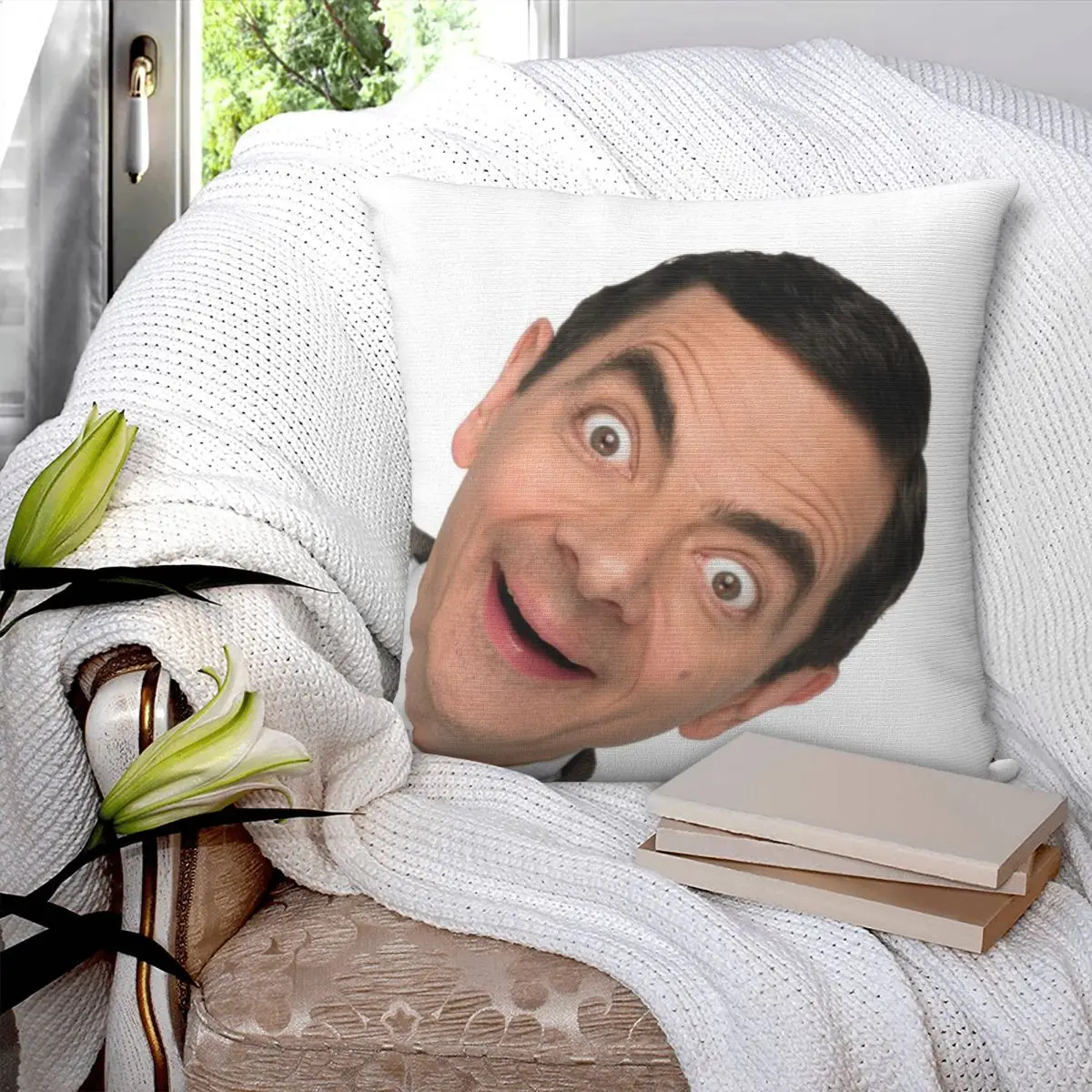 Mr. Bean Square Pillowcase Pillow Cover Polyester Cushion Decor Comfort Throw Pillow for Home Living Room