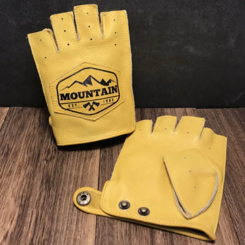 Driving Mens/Women Racing Bike Knight Leather Motorcycle Spring Summer Half-finger Retro Gloves Motorbike Cowhide Vintage Gloves