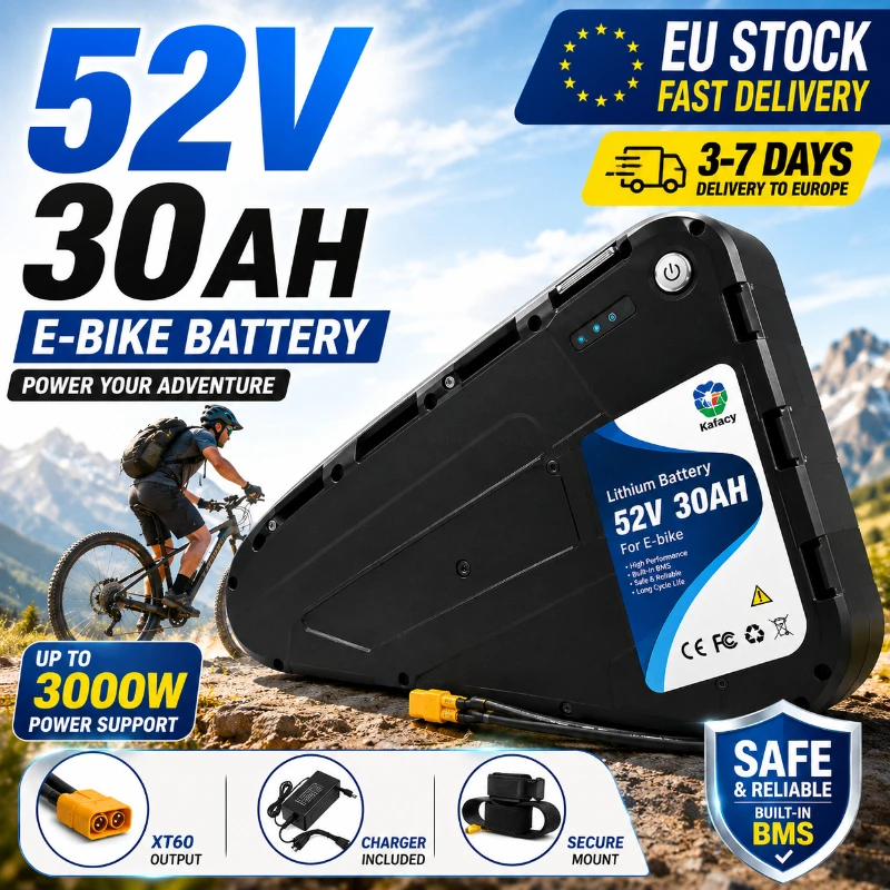 Batterie de vélo électrique au lithium-ion 48V 52V 20AH 30AH 40AH avec protection BMS, batterie haute puissance pour vélo électrique avec moteur 500W-3000W, vélo de montagne, longue autonomie, batterie rechargeable durable, expédition rapide depuis l'entrepôt de l'UE.