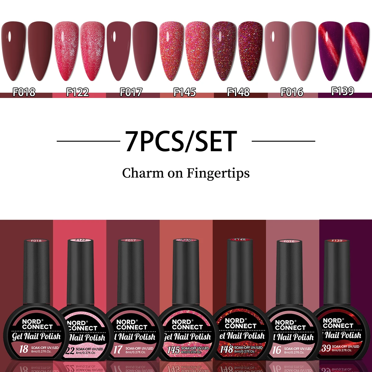 ยาทาเล็บเจลชนิดออกฤทธิ์ยาวนาน 7 ชิ้น ประกายวิ้งค์สวยงาม เหมาะสำหรับตกแต่งเล็บและเสริมความงามเล็บ ปราศจากน้ำหอม ปราศจากสารตะกั่ว