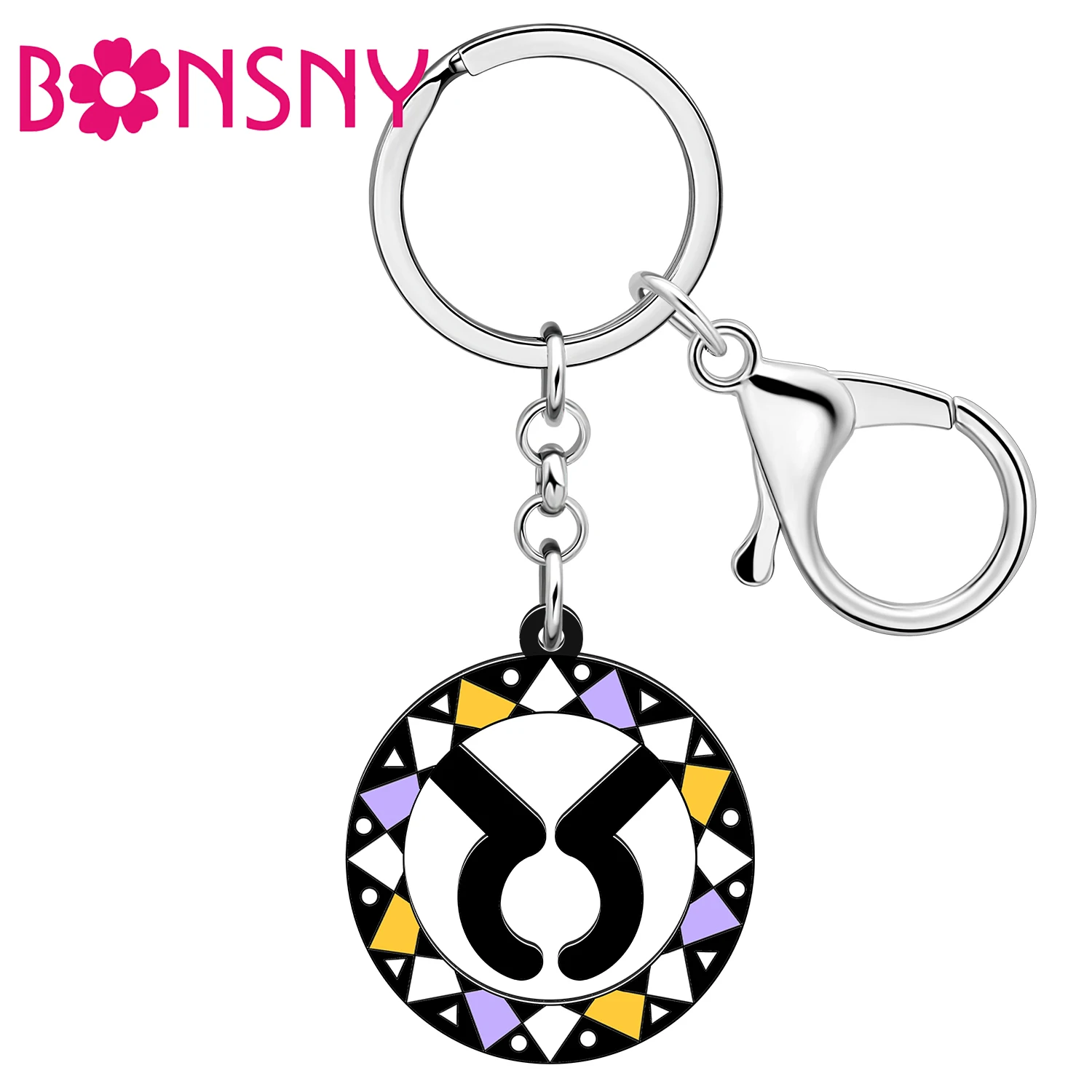 BONSNY Acrylic Taurus Constellation Keychains Key Ring The Zodiac Birthday Key Chain Jewelry Gifts For Womne Girls Friends