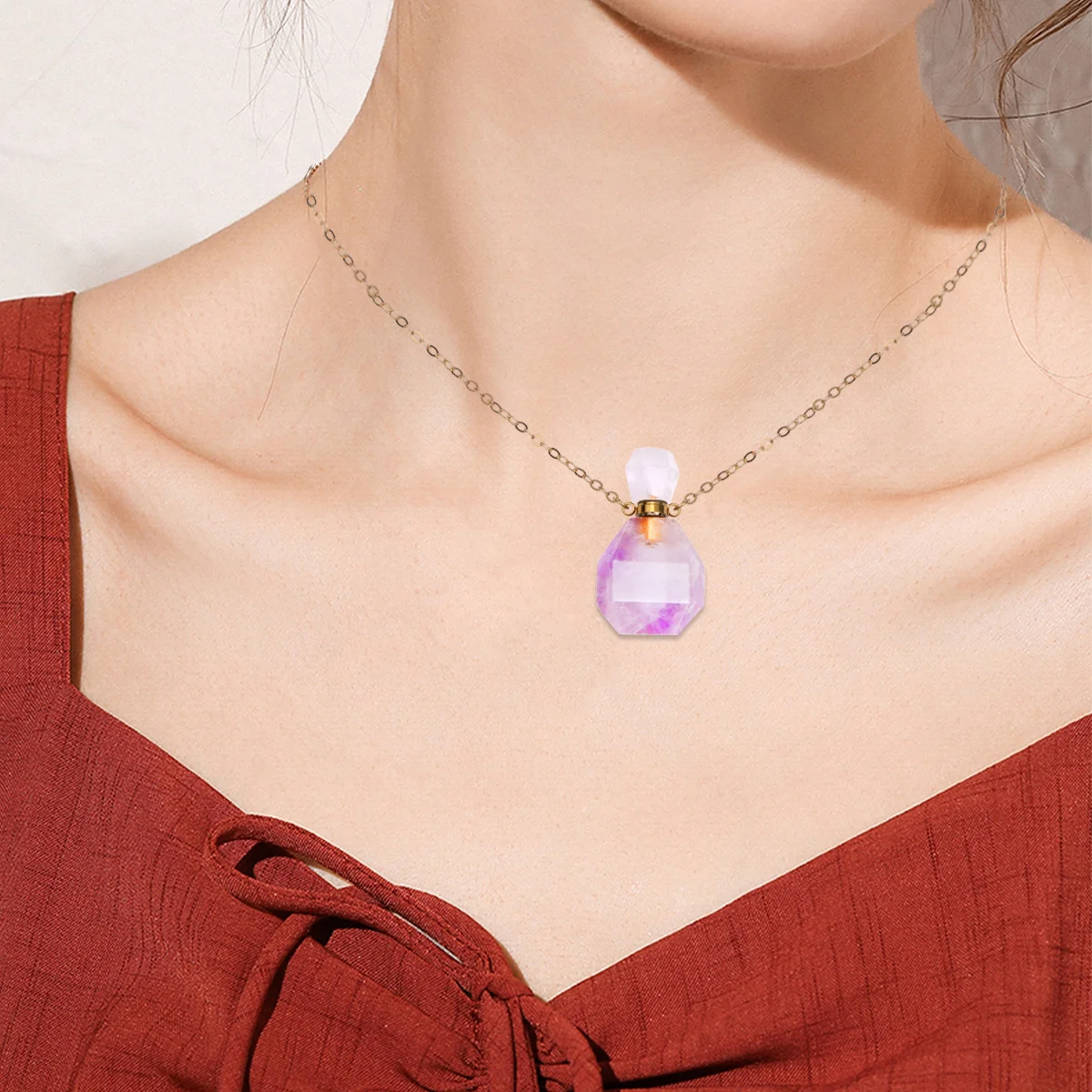 

Perfume Bottle Necklace Vial Gemstone Travel Bottles Natural Hanging Pendant Jewelry Crystal Decorations