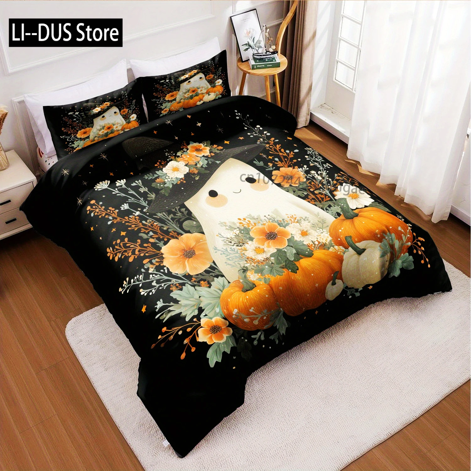 

3 шт., комплект пододеяльников с тыквой и монстром на Хэллоуин без сердцевины, пододеяльник с 2 наволочками, мягкий и машинная стирка