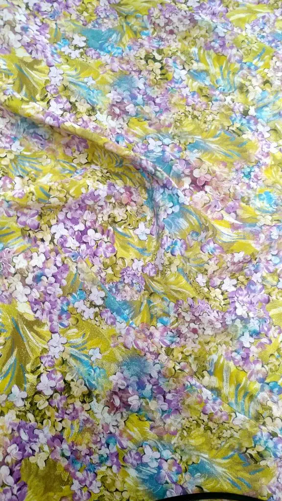 New 2024 Yellow Flowers DIY Digital Painting Brand Crepe Silk Fabric african cloth Dress Mulberry Silk Clearance Sale Wholesale