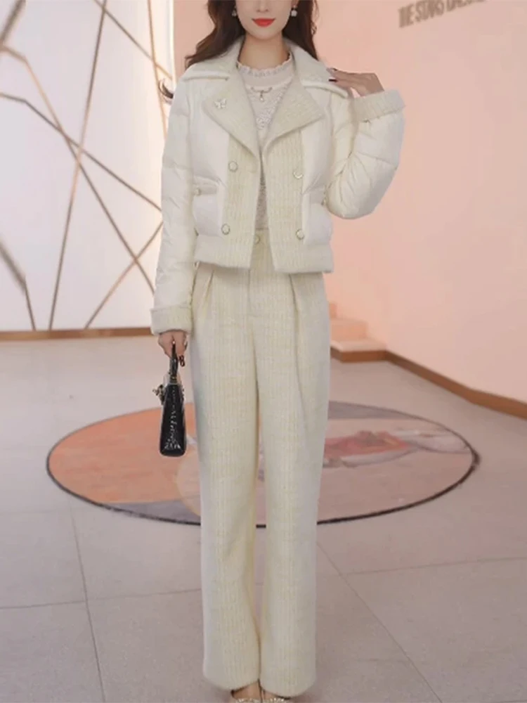 

Ele Slimming Two-Piece Set Women's Faionable Cotton Coat And Straight Leg Pants Waist-Cinching Winter Outfit