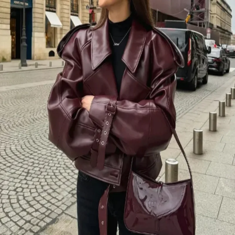 

2025 New Fall Women's Short Leather Jacket Fashion Pu Leather Jacket Women's Motorcycle Jacket