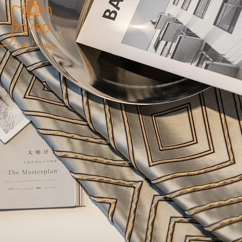 

2025 New Gray Diamond Jacquard Blackout Curtains For Living Room Bedroom Finished Custom Home Decoration Partition Curtain