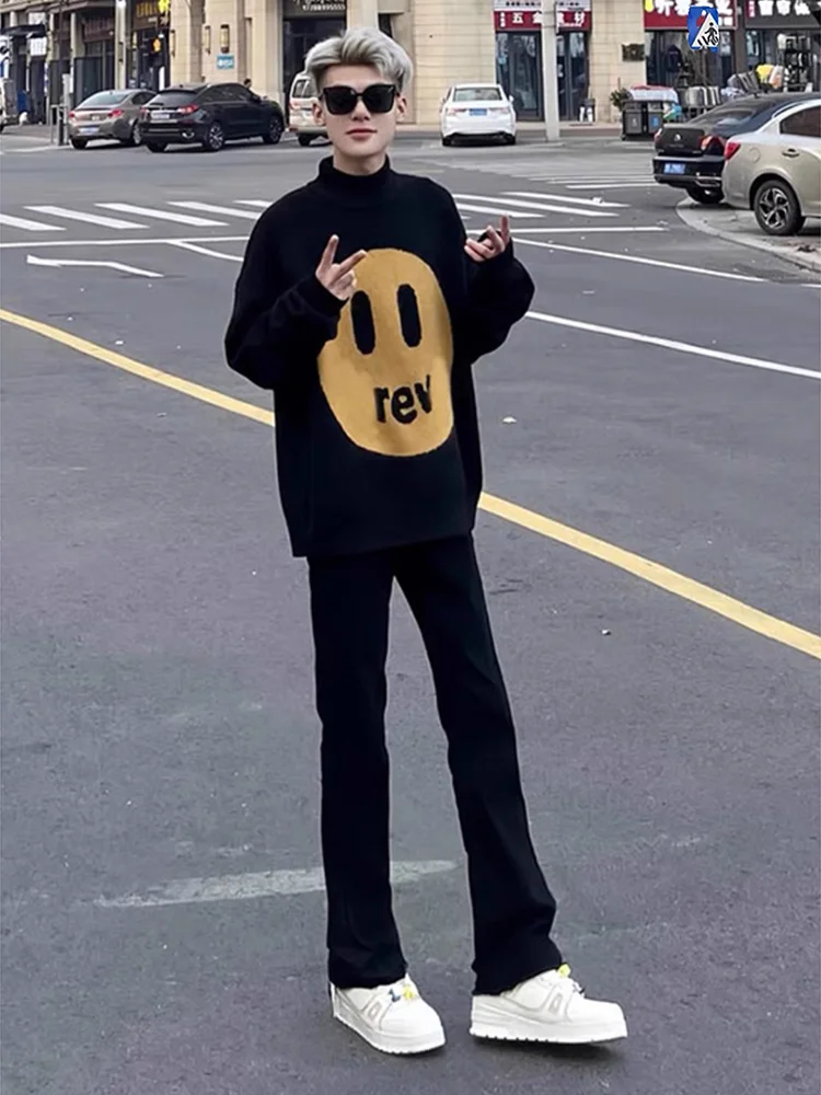 

Мужские джинсы Pure Bla с высокой талией, удлиняющие ноги, в американском уличном стиле, прямые, слегка расклешенные