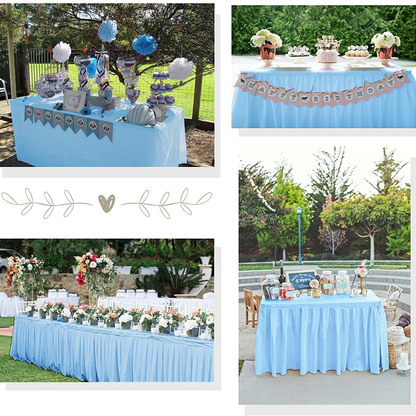 Plastic Tablecloth + Table Skirts Rectangle Disposable Tables Cover Stain Proof for Party Wedding Reception Baby Shower Birthday