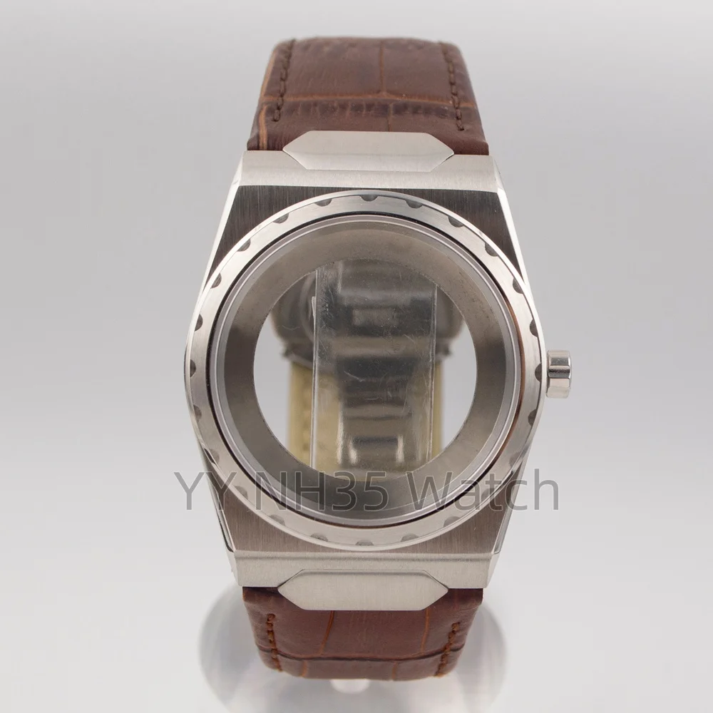 

37mm Solid Stainless Steel NH35 Watch Case Genuine Leather Strap Sapphire Crystal For VC222 NH35/NH36/4R Movement Men Watch Case