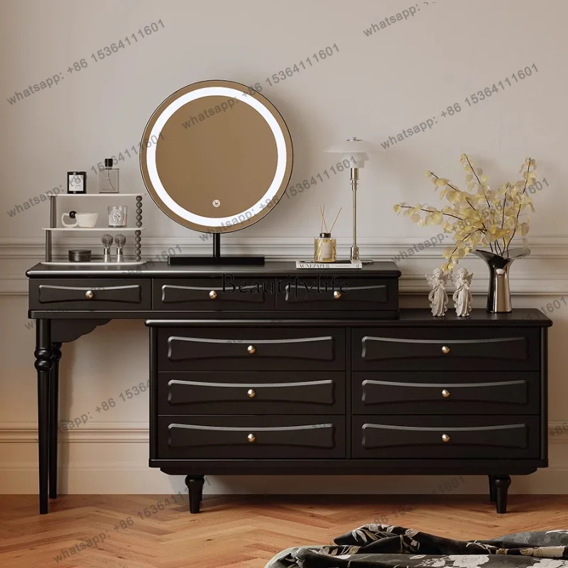 LX American French Retro Master Bedroom Dresser Chest Integrated Bedroom Household Corner Black Solid Wood